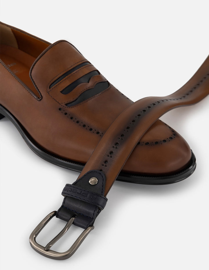 Mocasines con plantillas extraíbles y antifaz en piel color café para hombre