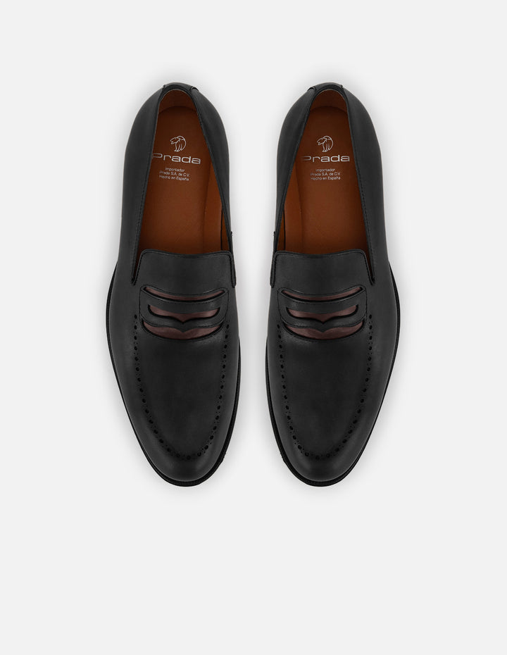 Mocasines con plantillas extraíbles y antifaz en piel color negro para hombre