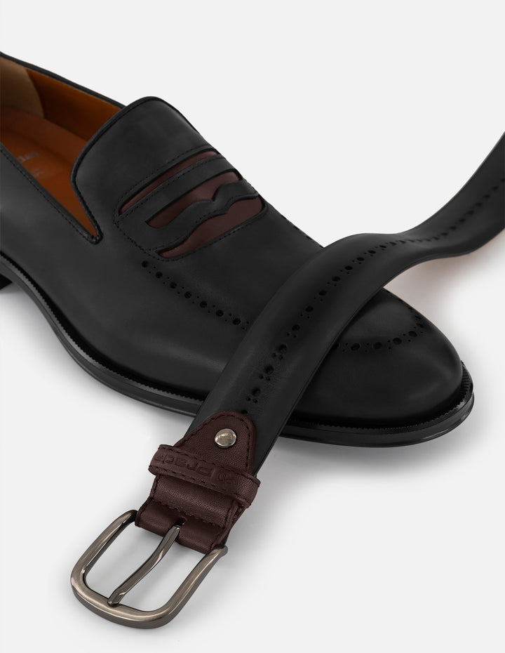 Mocasines con plantillas extraíbles y antifaz en piel color negro para hombre