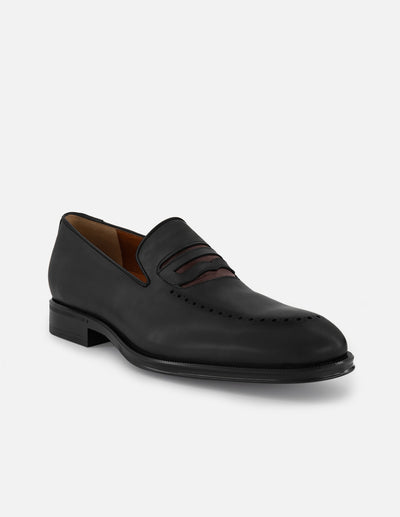 Mocasines con plantillas extraíbles y antifaz en piel color negro para hombre