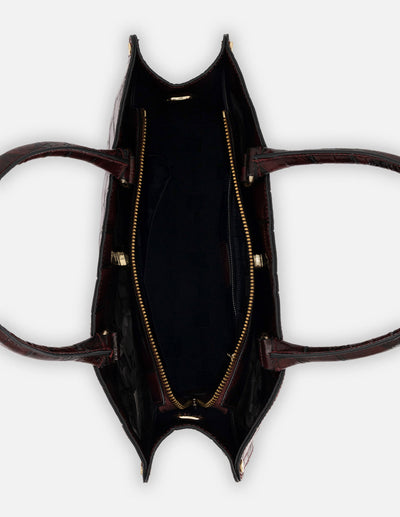 Bolso de mano vino piel tipo coco para mujer con logo frontal