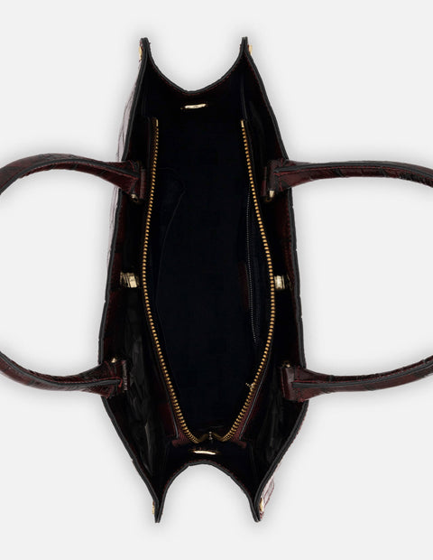 Bolso de mano vino piel tipo coco para mujer con logo frontal