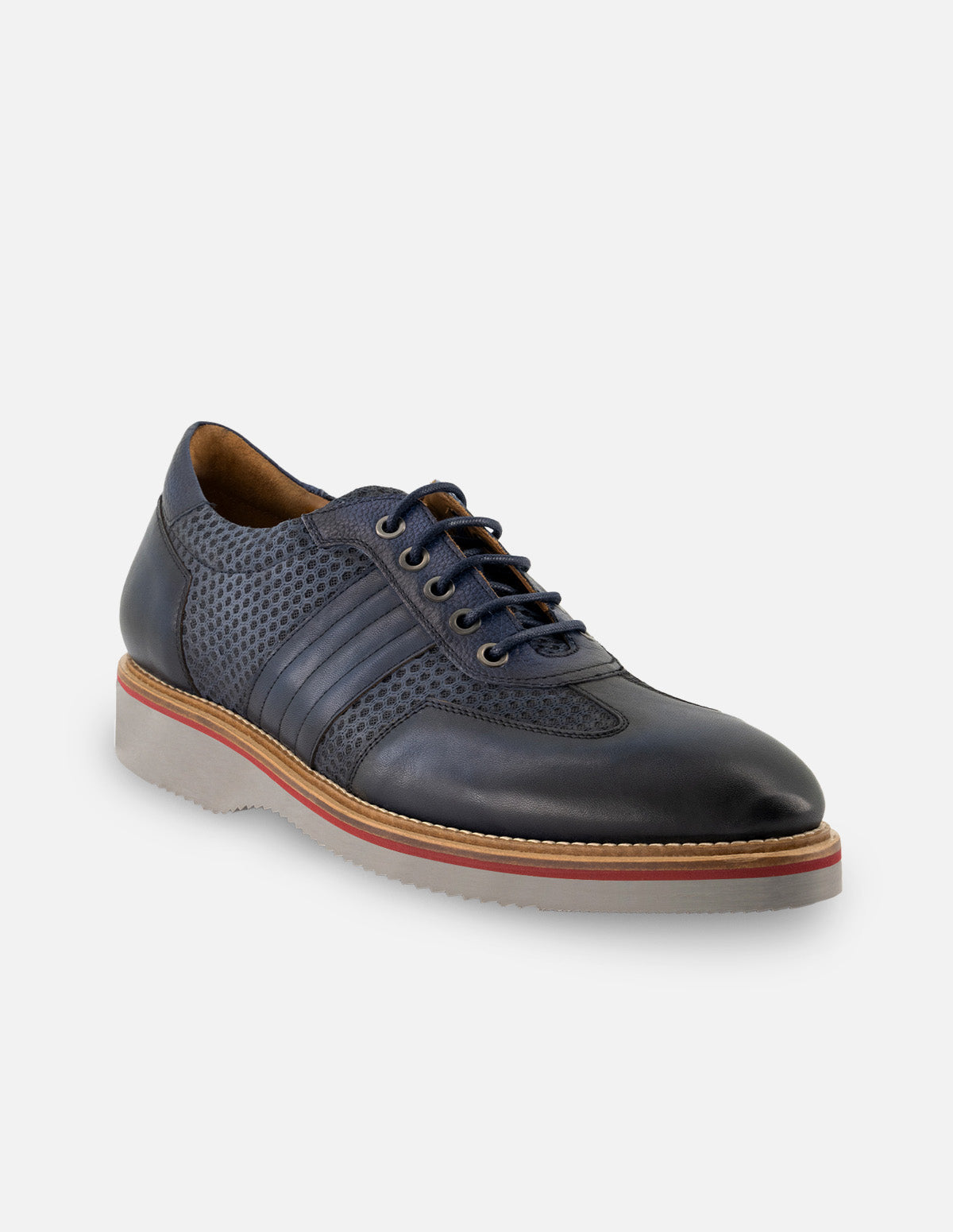 Oxford en piel napa color azul con grabado para hombre