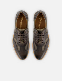 Oxford en piel napa color kaki con grabado para hombre