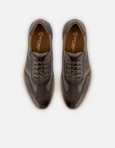 Oxford en piel napa color kaki con grabado para hombre