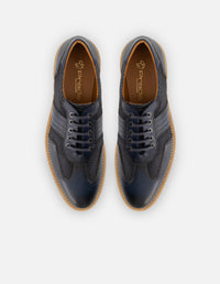 Oxford en piel napa color azul con grabado para hombre