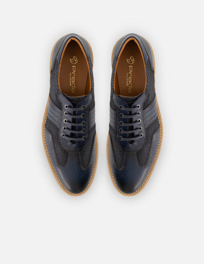 Oxford en piel napa color azul con grabado para hombre