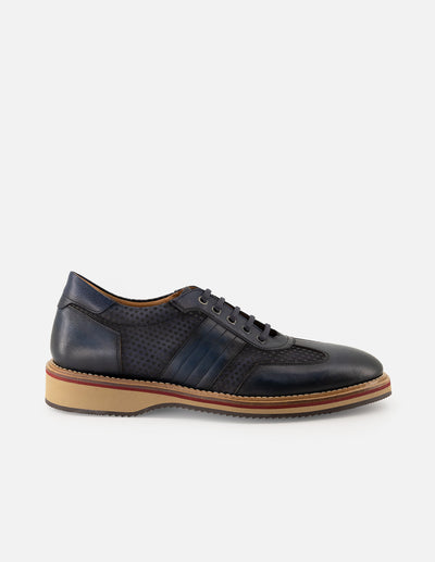 Oxford en piel napa color azul con grabado para hombre