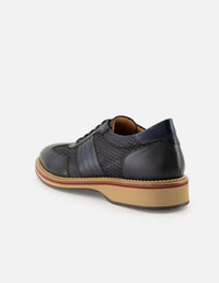 Oxford en piel napa color azul con grabado para hombre