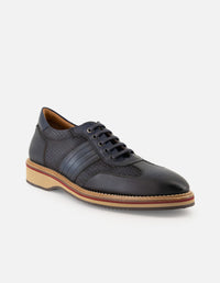 Oxford en piel napa color azul con grabado para hombre