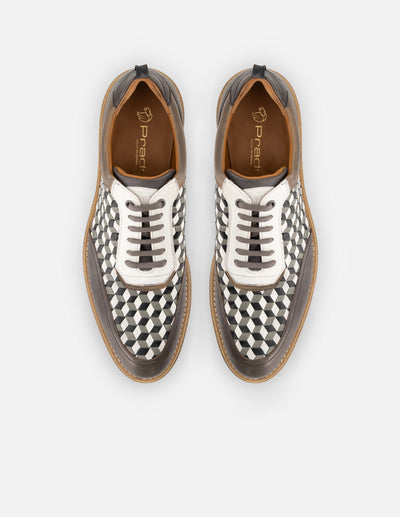 Oxford en piel napa trenzada color negro y blanco para hombre