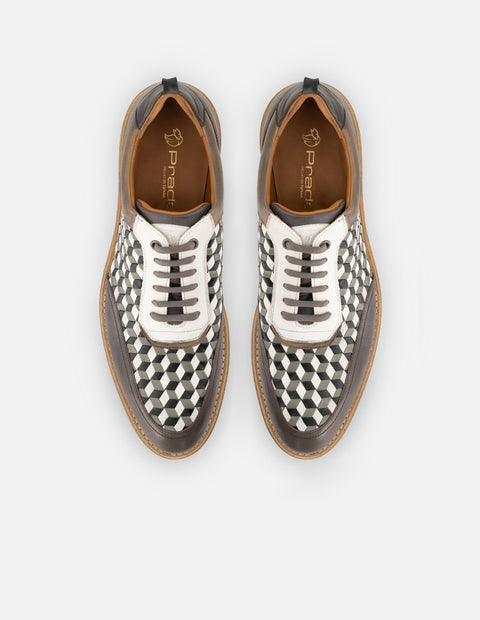 Oxford en piel napa trenzada color negro y blanco para hombre