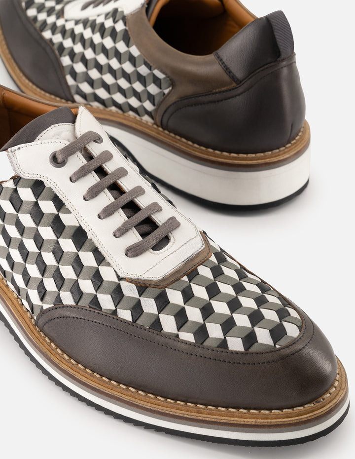 Oxford en piel napa trenzada color negro y blanco para hombre