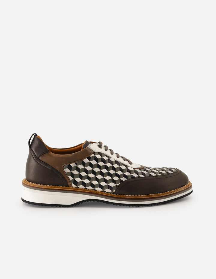 Oxford en piel napa trenzada color negro y blanco para hombre