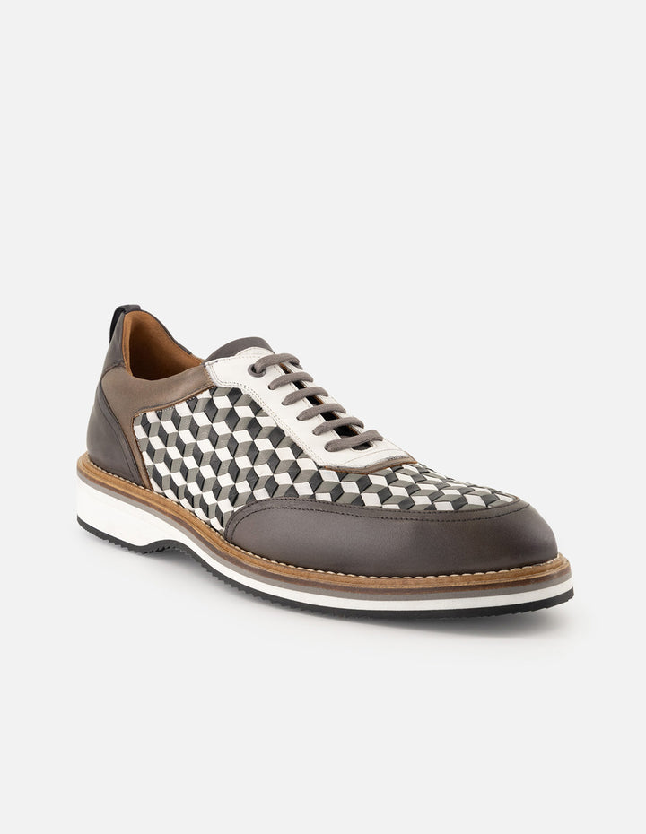 Oxford en piel napa trenzada color negro y blanco para hombre