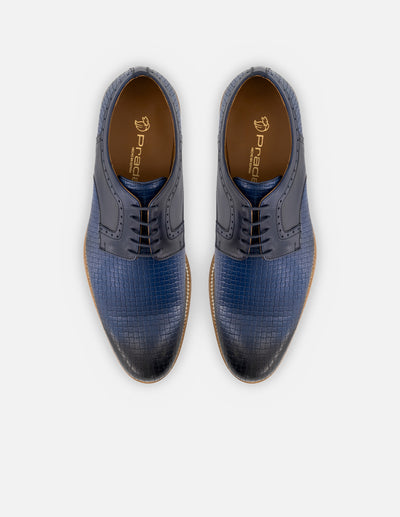 Blucher en piel napa grabada color azul para hombre