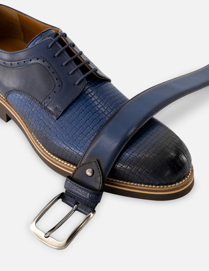 Blucher en piel napa grabada color azul para hombre