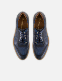 Zapato inglés azul piel grabada decorativa para hombre
