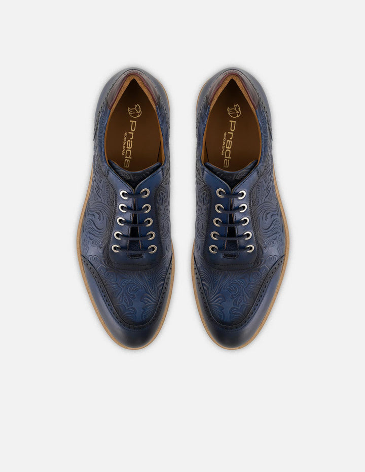 Zapato inglés azul piel grabada decorativa para hombre
