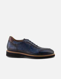 Zapato inglés azul piel grabada decorativa para hombre