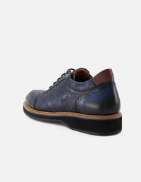 Zapato inglés azul piel grabada decorativa para hombre