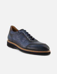 Zapato inglés azul piel grabada decorativa para hombre