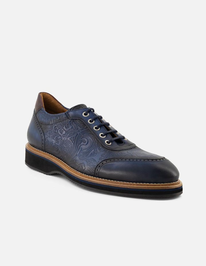 Zapato inglés azul piel grabada decorativa para hombre