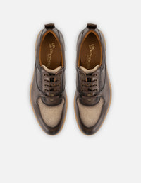 Zapato inglés café en piel ante para hombre con combinación de materiales