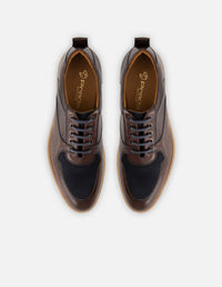 Zapato inglés vino en piel ante para hombre con combinación de materiales