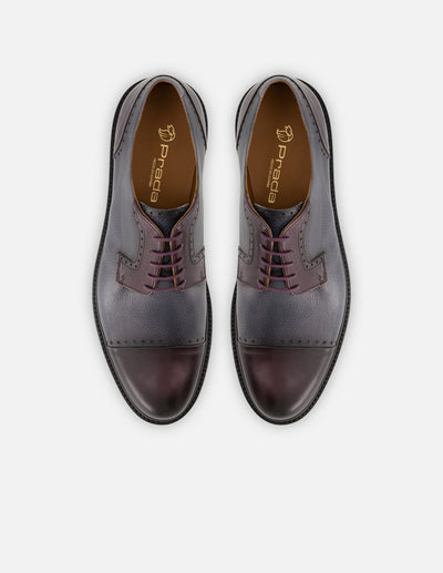 Zapato Blucher vino piel napa para hombre con picado y suela tipo combate