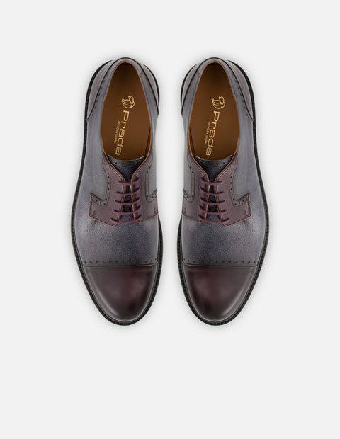 Zapato Blucher vino piel napa para hombre con picado y suela tipo combate