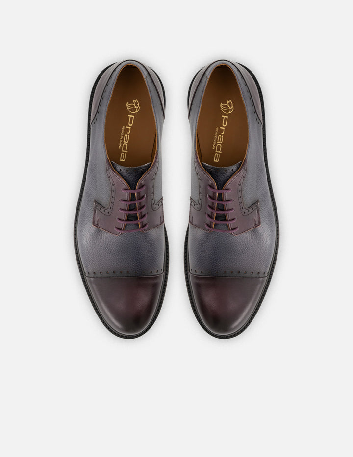 Zapato Blucher vino piel napa para hombre con picado y suela tipo combate