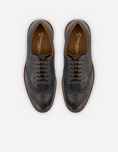Oxford en piel napa color gris con picado María y mil puntos para hombre