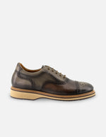 Oxford en piel napa color verde con picado María para hombre