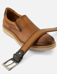 Cinturón en piel napa color cuero para hombre