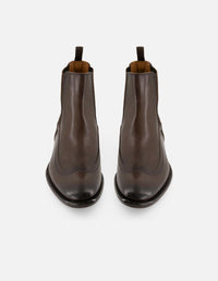 Botines Chelsea café de piel para hombre con resorte lateral