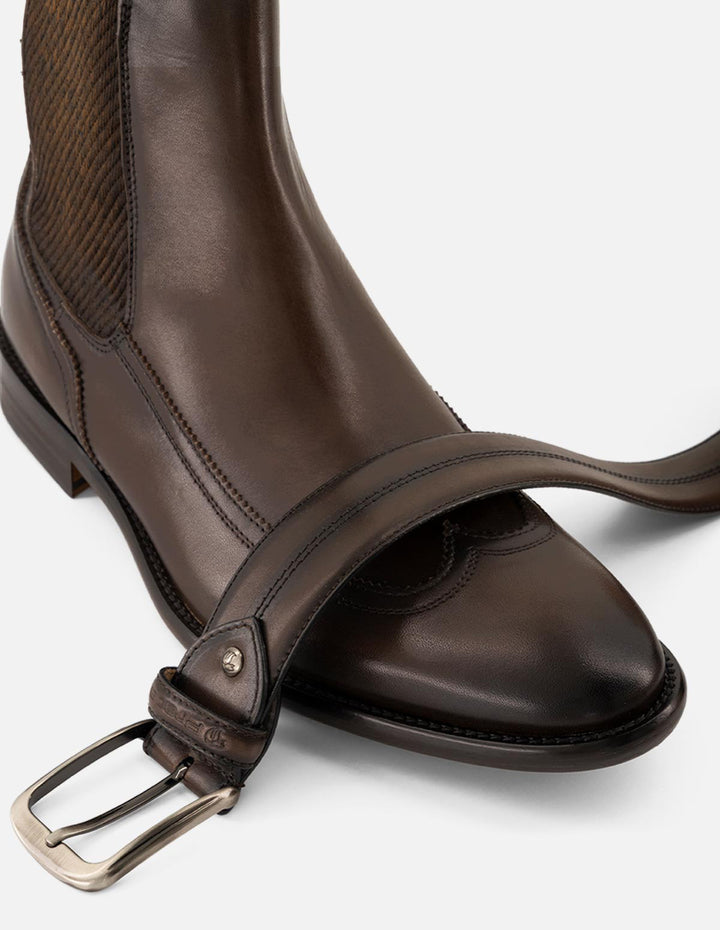 Botines Chelsea café de piel para hombre con resorte lateral