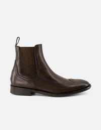 Botines Chelsea café de piel para hombre con resorte lateral