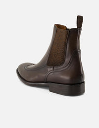 Botines Chelsea café de piel para hombre con resorte lateral