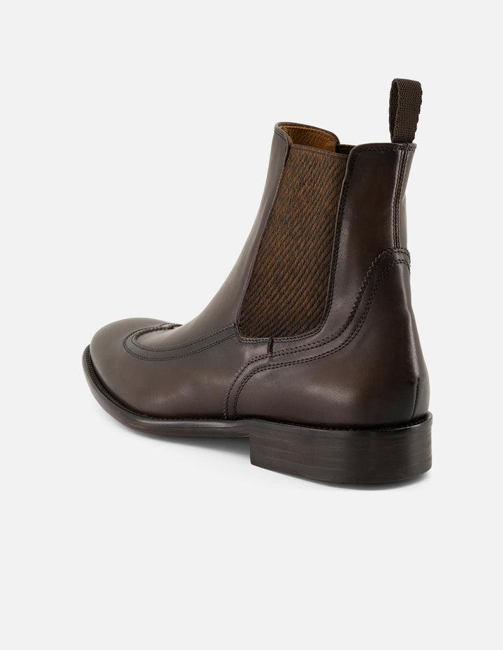 Botines Chelsea café de piel para hombre con resorte lateral