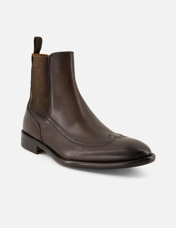 Botines Chelsea café de piel para hombre con resorte lateral