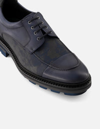 Zapato Blucher azul para hombre en piel y textil