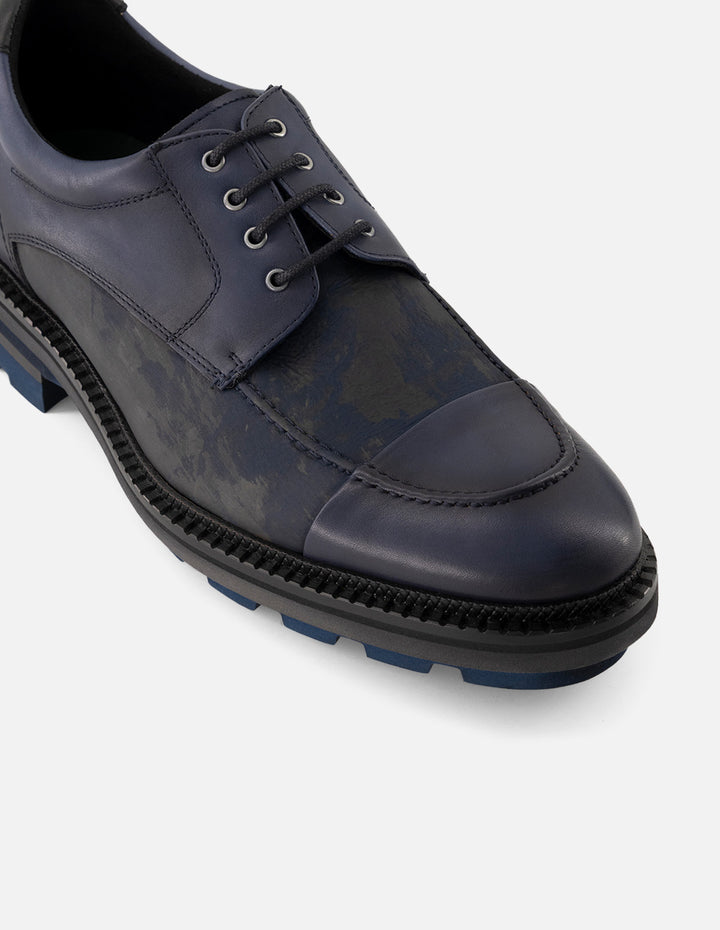 Zapato Blucher azul para hombre en piel y textil