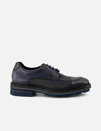 Zapato Blucher azul para hombre en piel y textil