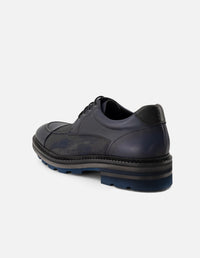 Zapato Blucher azul para hombre en piel y textil