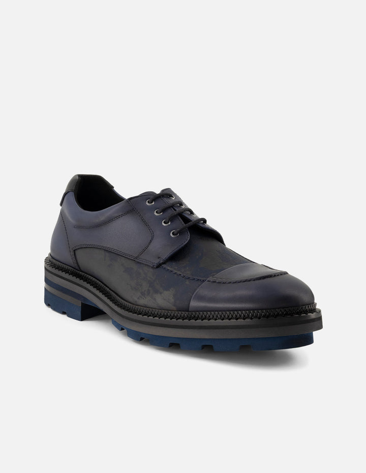 Zapato Blucher azul para hombre en piel y textil