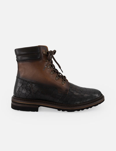 Botines café en piel para hombre grabado tipo coco