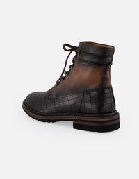 Botines café en piel para hombre grabado tipo coco