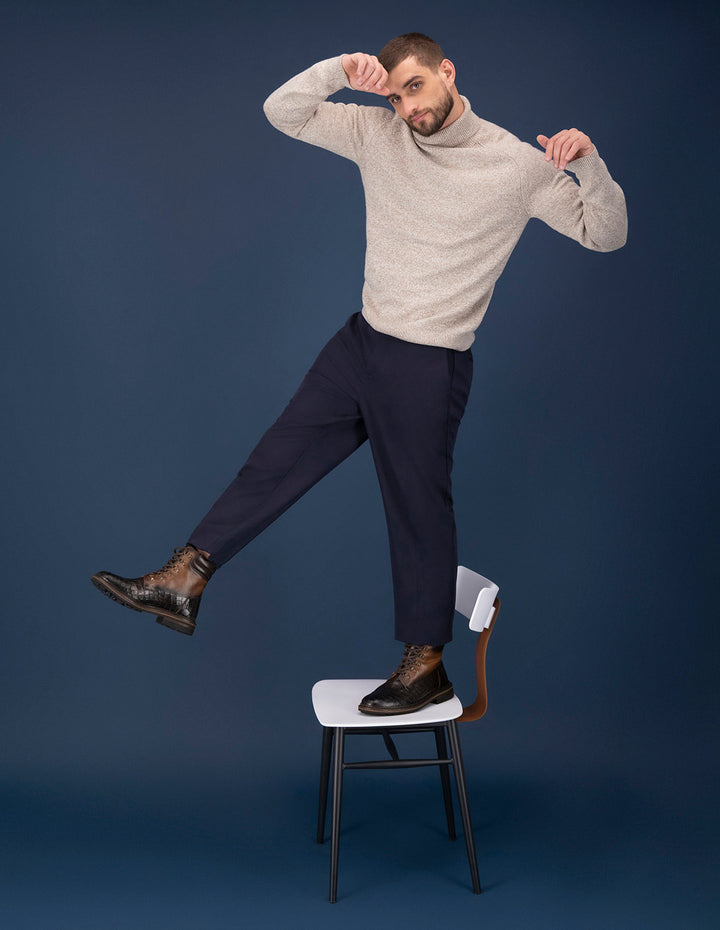 Botines café en piel para hombre grabado tipo coco