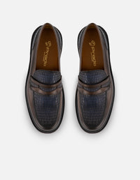 Mocasines café en piel para hombre grabado tipo coco